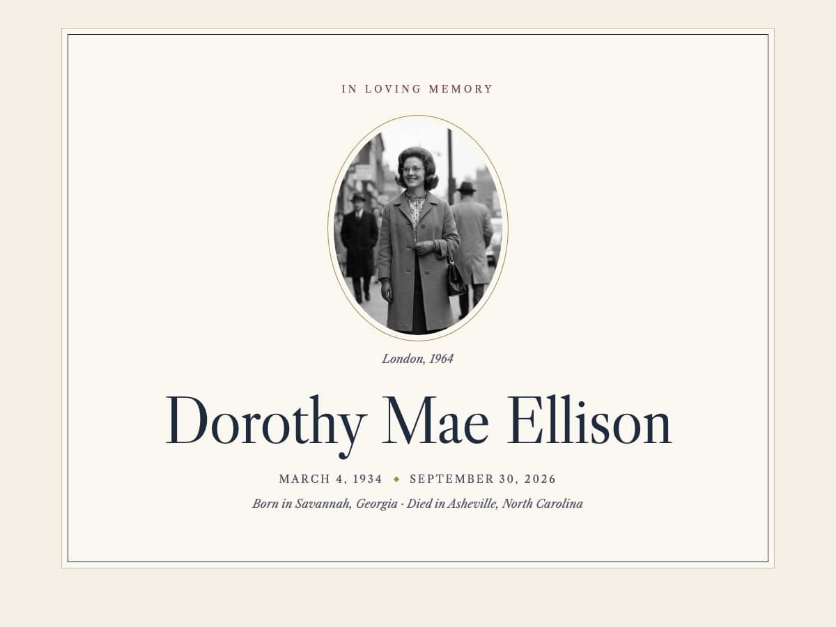 Preview of Dorothy’s memorial page
